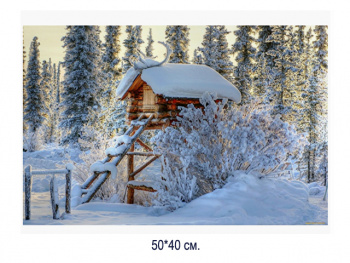 Алмазная мозаика арт. MD5116 Домик в зимнем лесу 40*50 полная выкладка на подрамнике