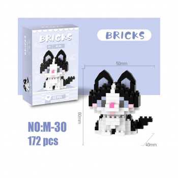 Конструктор арт. M-30-805 Микро Кошка черно-белая 197 дет. в фиолетовой кор.