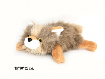 им Собака арт. 2508-30/209165 Длиношерстная бежевая лежит 32 см в пак.