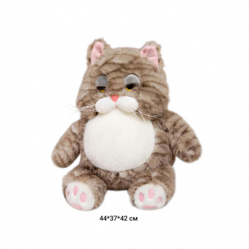 им Кошка арт. DYB-2026-8-3 Коричневая полосатая сонная усатая 44 см в пак._