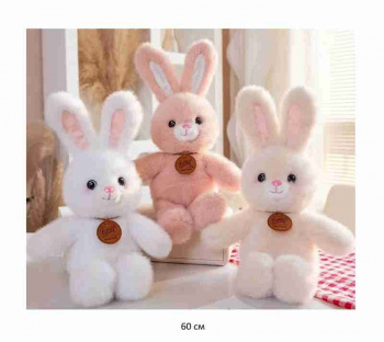 им Зайка арт. YE24122-2/25219-7/251025-2-6 Пушистый цвета микс с медальоном 60 см в пак.)