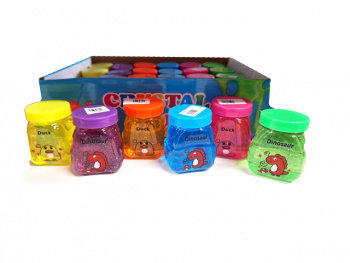 Лизун арт. 2025-2/02020 Банка Дино-Утка с блестками (24 шт.) шоубокс=