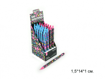 кц_Ручка шариковая арт. YL232693 Автомат, Синяя 0,7 мм "Цветы" 1 шт. (24 шт.) шоубокс