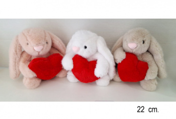 им Зайка арт. 3845/22 Вислоухий с большим сердцем 22 см цвета микс в пак.