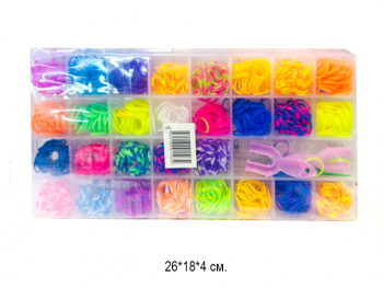 Набор для плетения арт. 18911-3/11034 Резиночки 29 ячеек с крючками в прямоуг. кор.•/136 шт./