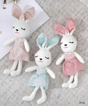 им Зайка арт. 90611-3 Спящий в платье цвета микс брелок 20 см в пак.)