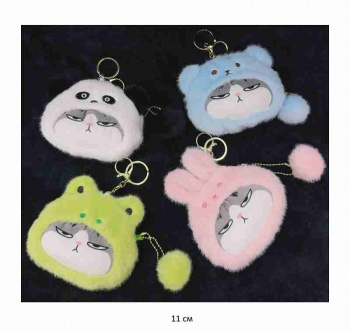 им Кошелек арт. 209159/1644-26 Кот "мордашка" в шапке-зверюшке ассорти брелок в пак.