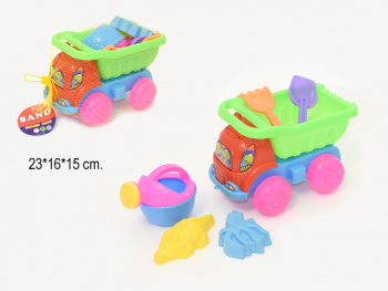 Песочный набор арт. 378 Машина, формочки, лопатки в сетке*_/60 шт./