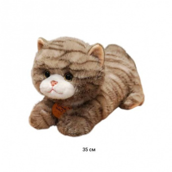 им Кошка арт. 19660-3-209 Коричневая полосатая с медальоном лежит 35 см в пак.